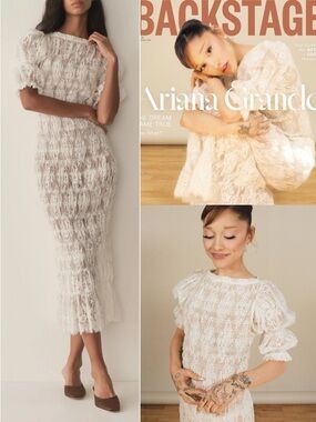 NEW NWT DOEN Raquella Lace Midi Dress Ivory Romantic Cottagecore Puff Sleeve